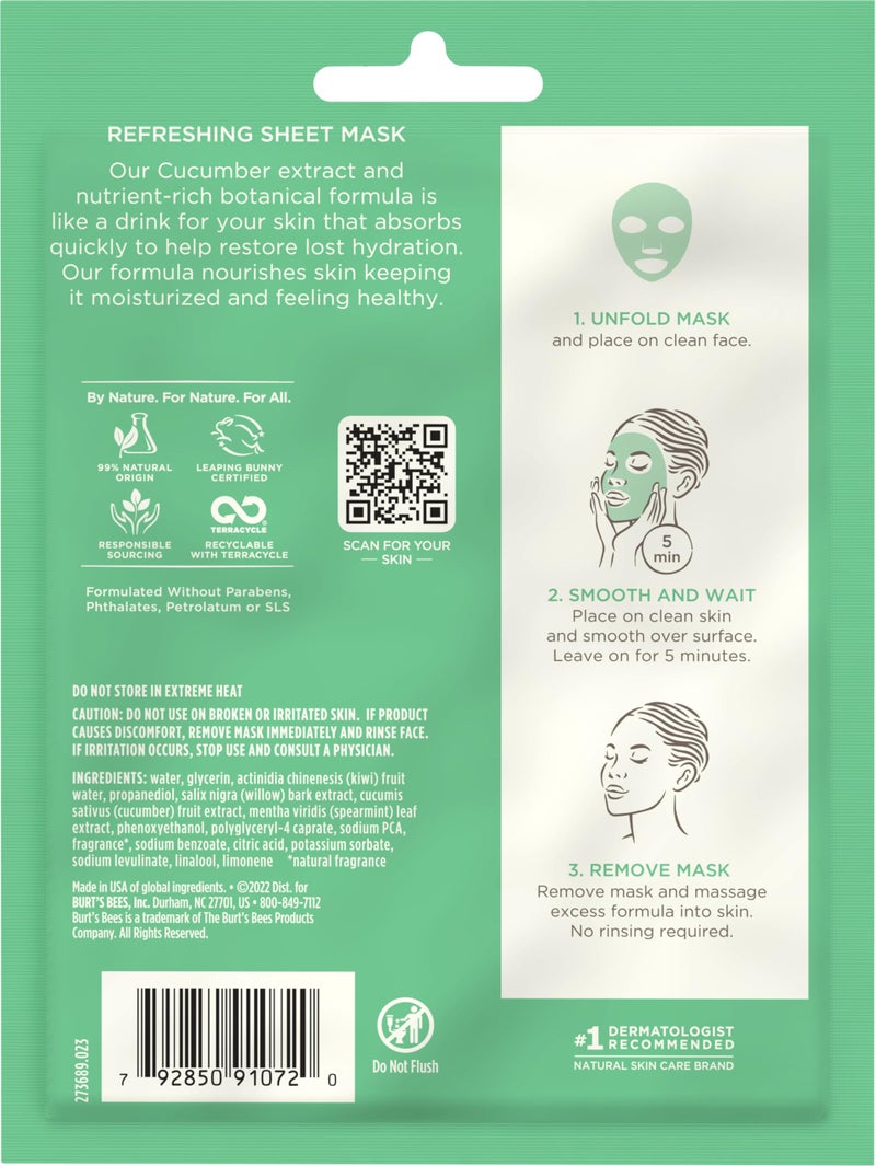 Burt's Bees Refreshing Sheet Face Mask with Cucumber, Pack of 6 - Image 5